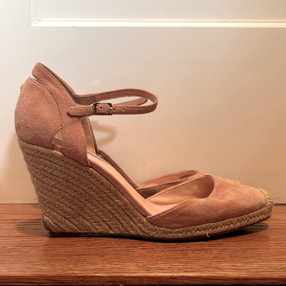 Kate Spade Giovanna kid suede espadrille wedge sandals in pink majolica